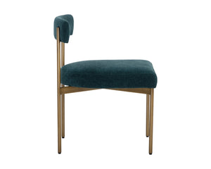 Sunpan SENECA Dining Chair – Stylish Antique Brass Frame with Danny Teal Upholstery for Modern Elegance 109133