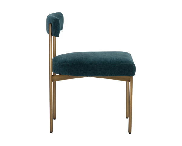 Sunpan SENECA Dining Chair – Stylish Antique Brass Frame with Danny Teal Upholstery for Modern Elegance 109133