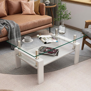 English Elm Rectangle Coffee Table - Modern Tempered Glass Top With Mdf Shelf For Stylish Living Room Organization W241P181456-GIGA