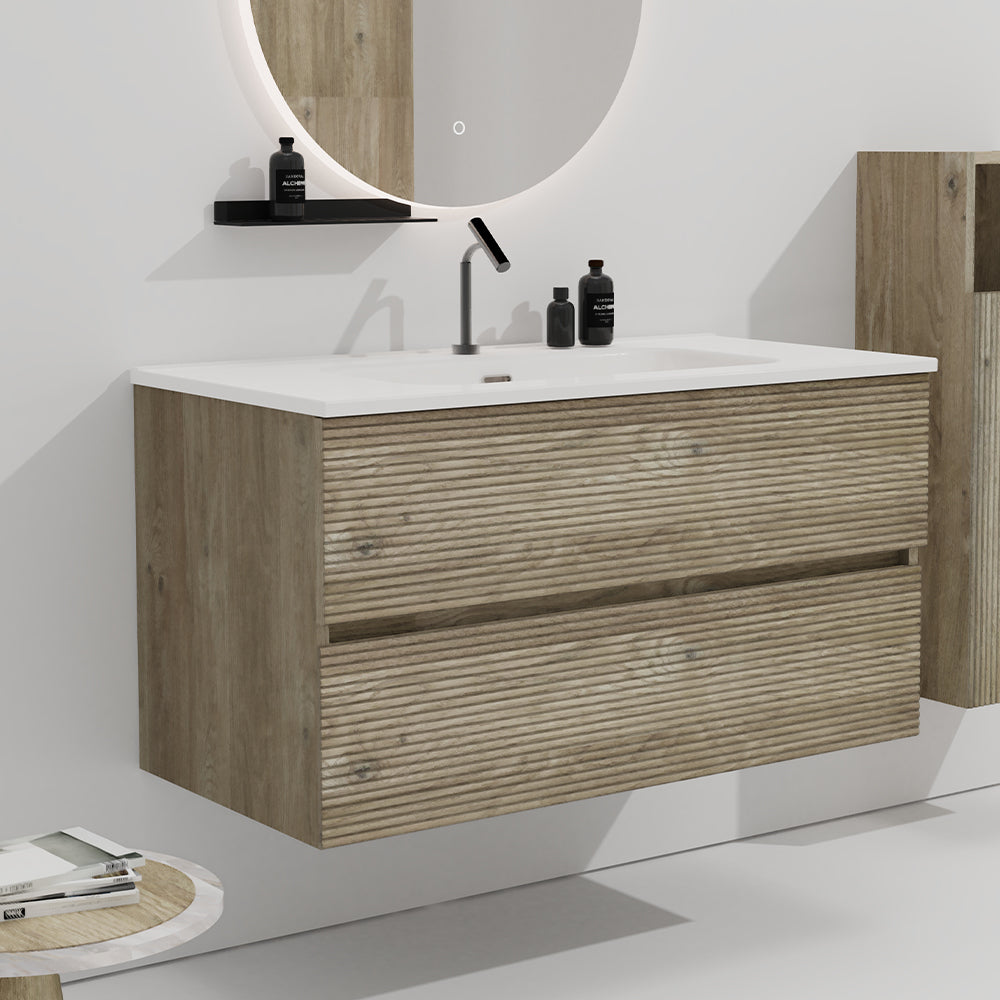 English Elm Gloria 36" Wall-Mounted Floating Vanity With Integrated Ceramic Sink & Soft-Close Drawers, Modern Style W1865S00122