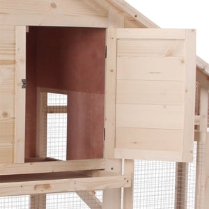 English Elm Bunny Hutch Two Level Fir Wood Outdoor Rabbit Run with Asphalt Roof and Mesh Wire T3971P436205
