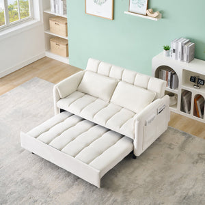 English Elm 52 Beige Modern Velvet Sofa Pullout Bed, 3-in-1 Convertible 52" Loveseat for Small Spaces, Pillows & Storage Pockets W1658P266333