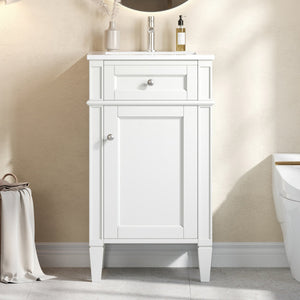 English Elm 18-inch French Style Freestanding Bathroom Vanity with Ceramic Sink Soft Close Storage White N710P411340K