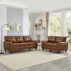 English Elm 2 Piece Pu Leather Sofa Set Tufted Cushions Hidden Storage Modern Living Room Brown W1097S00251