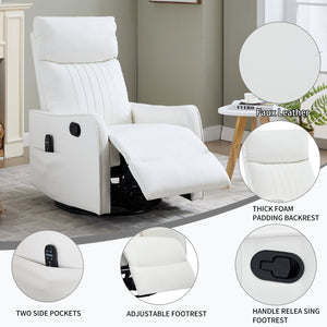 English Elm Beige Fabric Swivel Rocker Recliner with Massage Nodes and Lumbar Heat for Living Room White W1803P363432