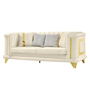 English Elm 89 Inch Tufted Velvet Sofa with Gold Steel Trim Embroidered Victorian Glam Seating W1191S00109