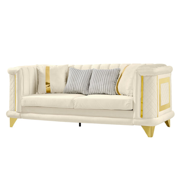 English Elm 89 Inch Tufted Velvet Sofa with Gold Steel Trim Embroidered Victorian Glam Seating W1191S00109