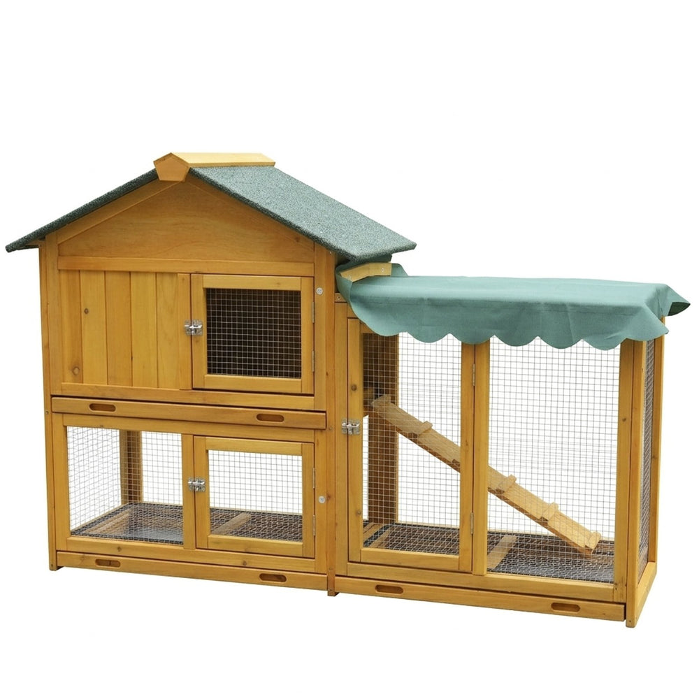English Elm Premium Fir Wood Two Story Rabbit Hutch Weatherproof Outdoor Habitat with Run W1431P498215