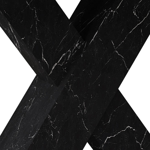 English Elm Modern Rectangle Dining Table - Stretchable Black Marble Top With X-Shape Mdf Legs & Metal Base W757P242762
