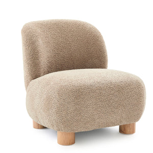 English Elm Boucle Rounded Accent Chair with Rubberwood Legs for Modern Minimalist Living Rooms Light Brown,Natural Wood N776P423410B