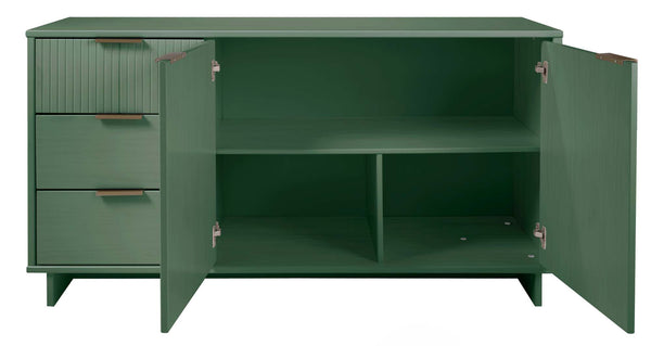 English Elm Granville 55" Sideboard with Solid Wood Ribbed Drawers, Gold Steel Handles & 3 Concealed Shelves Sage Green B365S00116