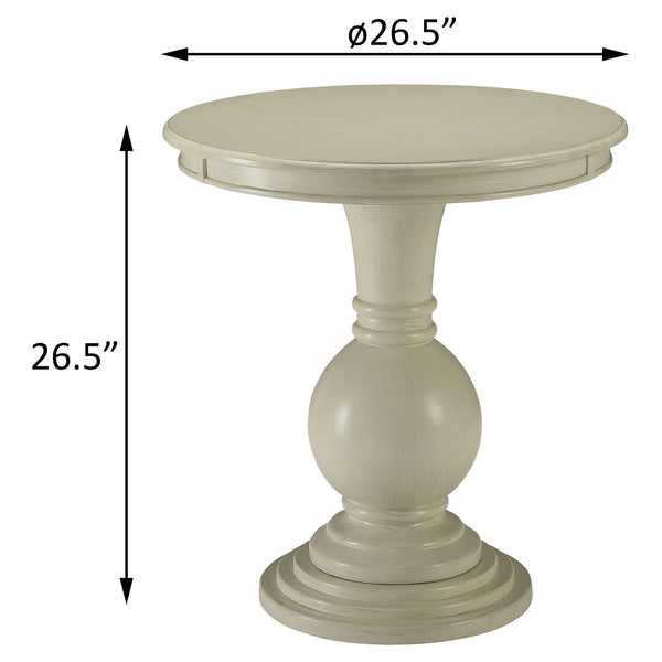 English Elm Antique Round Accent Table with Turned Pedestal Base, Compact 26.5" Classic White Side Table for Cozy Spaces B062P185650