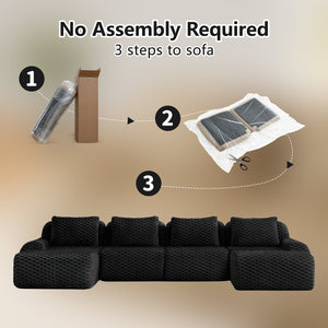 English Elm 146" U-shaped Modular Sectional Flannelette Sofa Deep Lounge Seating with Ottoman W714S01537