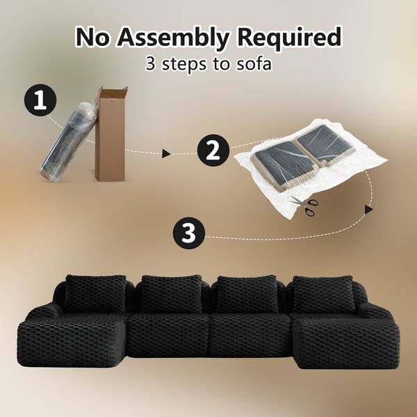 English Elm 146" U-shaped Modular Sectional Flannelette Sofa Deep Lounge Seating with Ottoman W714S01537