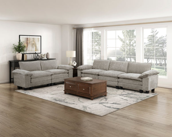 English Elm Modern Armless Chair Chenille Upholstery with Pocket Coil Support, Removable Covers, Plywood Frame, Chic Feet Brown+Gray,Pewter 34.5 L x 29 W x 8.5 H B011P353079