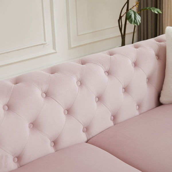 English Elm Fx Velvet Tufted 6 Seat Sofa Set Chesterfield Style with Button Detail Living Room Pink W1926S00085