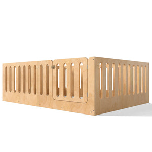 English Elm Queen Solid Pine Montessori Floor Bed for Kids with House Frame and Built-in Door Natural W5305P420640