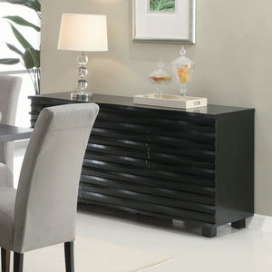 English Elm Monette Black Scalloped 3-Drawer Server with Deep Black Finish, Spacious Sideboard for Dining Room Elegance B062P353477
