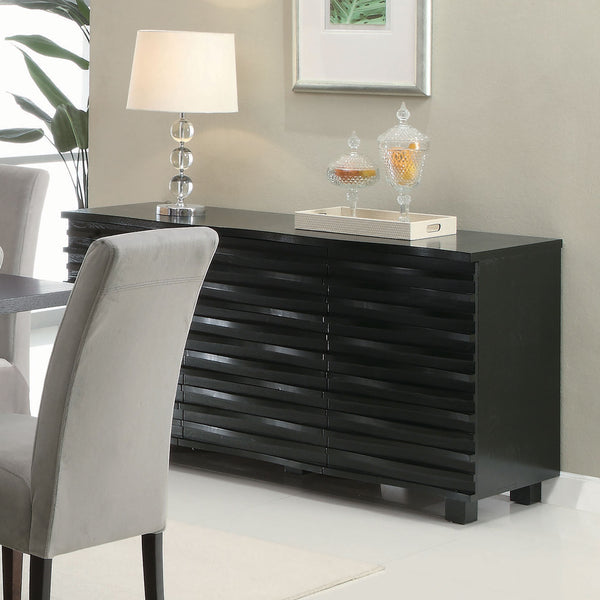 English Elm Monette Black Scalloped 3-Drawer Server with Deep Black Finish, Spacious Sideboard for Dining Room Elegance B062P353477