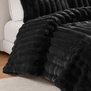 English Elm 3 Cozy King Ultrasoft Faux Fur Ribbed Comforter Set with Velvet Reverse & Plush Down-Alternative Fill Black 19.7 L x 14.97 W x 14.97 H B035P320227