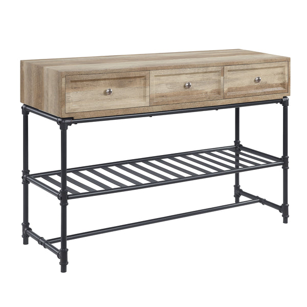 English Elm Brantley Rustic Sandy Gray Finish Coffee Table with Metal Pipe Frame, 1-Tier Shelf and Durable Top Oak 52.39 L x 22.5 W x 11.75 H B2726P244965