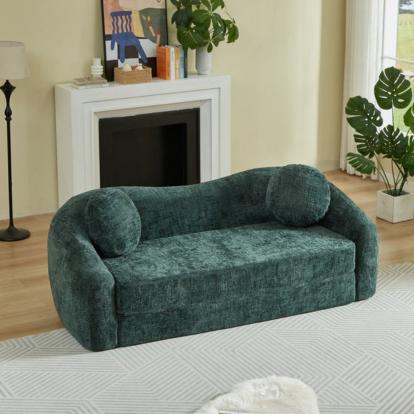 English Elm 86-inch Curved Chenille Convertible Sofa Recliner Frameless Folding Two-seater for Living Room Green W3505P452833