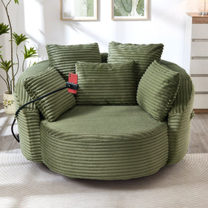 English Elm Swivel Barrel Accent Chair Chenille Tufted Round Club Seat for Living Room Lounge Green N719S002320F