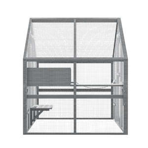 English Elm Cat, Outdoor Wood Enclosure Multi-level Shelter with Platforms Resting Boxes Waterproof Canopy W1598S00039