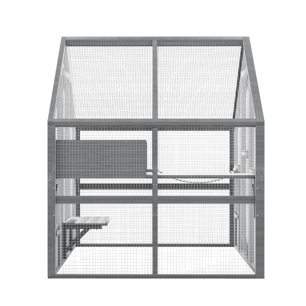 English Elm Cat, Outdoor Wood Enclosure Multi-level Shelter with Platforms Resting Boxes Waterproof Canopy W1598S00039