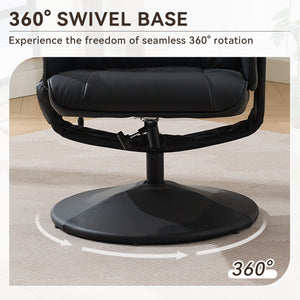 English Elm 015-Recliner Ergonomic Swivel Massage Chair with Ottoman, Heated 5-Point Vibration, 140° PU Recliner Black W2636P262445