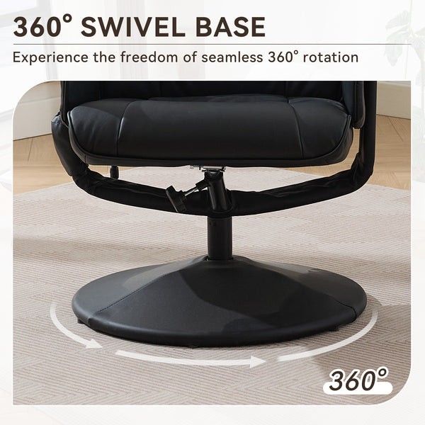 English Elm 015-Recliner Ergonomic Swivel Massage Chair with Ottoman, Heated 5-Point Vibration, 140° PU Recliner Black W2636P262445