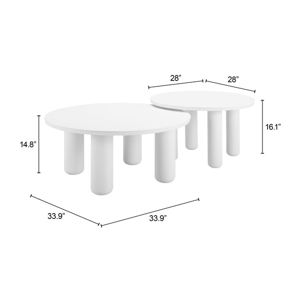 Zuo Modern Ola Coffee Table Set (2-piece) In White – Modern Aluminum Design For Chic Hospitality & Home Spaces White Aluminum 704075-zuo-modern