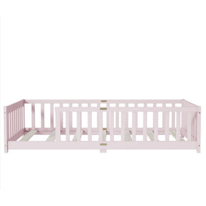 English Elm Twin Size Floor Bed With Safe Guardrails - Durable Rubberwood, Eco-Friendly Pink Design For Kids W504P286399-GIGA