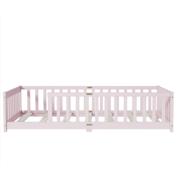 English Elm Twin Size Floor Bed With Safe Guardrails - Durable Rubberwood, Eco-Friendly Pink Design For Kids W504P286399-GIGA