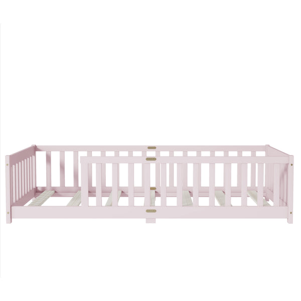 English Elm Twin Low Profile Rubberwood Floor Bed with Full Safety Fence for Toddler Rooms Pink W504P429338