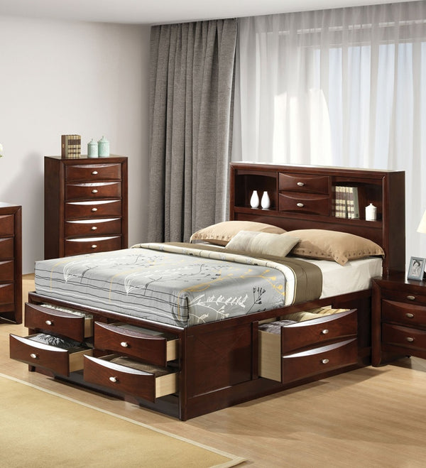 English Elm Contemporary Queen Size Bed With Footboard Drawers & Headboard Bookcase In Rich Cherry Finish B2741S00559