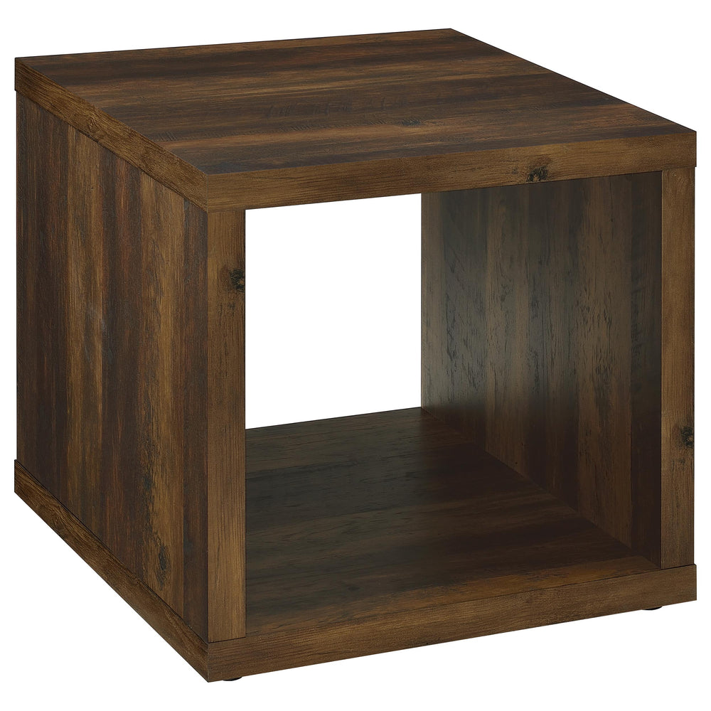 English Elm Flint Dark Pine Square End Table with Durable Melamine Finish, Modern Cubic Design for Living Spaces B062P299835