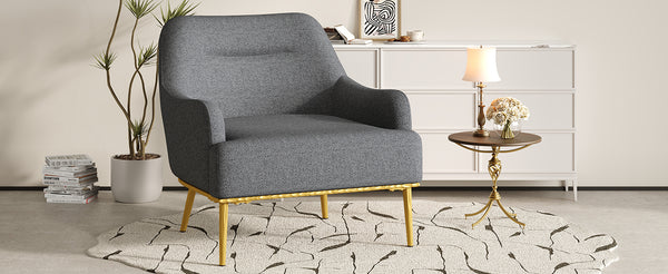 English Elm Modern Chenille Armchair with Curved Back Gold Legs Plush Accent Seat for Any Room Dark Gray N763P360684R