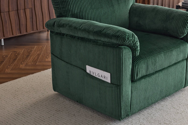 English Elm 33 Inch Oversized Swivel Corduroy Lounge Chair with Plush Chenille Cushioning and Support Springs Green W1829P265011