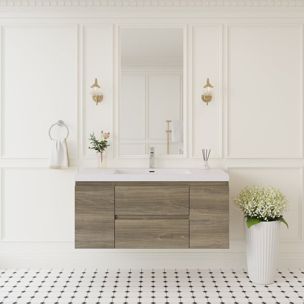 English Elm 48" Floating Bathroom Vanity Wall Mounted Timber Cabinet with Resin Sink Soft Close Grey W1573P152703