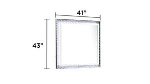 English Elm Fabio Diamond-Pattern Square Mirror with Integrated LED Border, White Wood Frame, Modern Accent G150109124