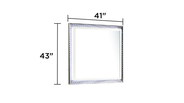 English Elm Fabio Diamond-Pattern LED Square Mirror with Wood Frame in White Finish — Modern Ambient Glow (98) B009P309319