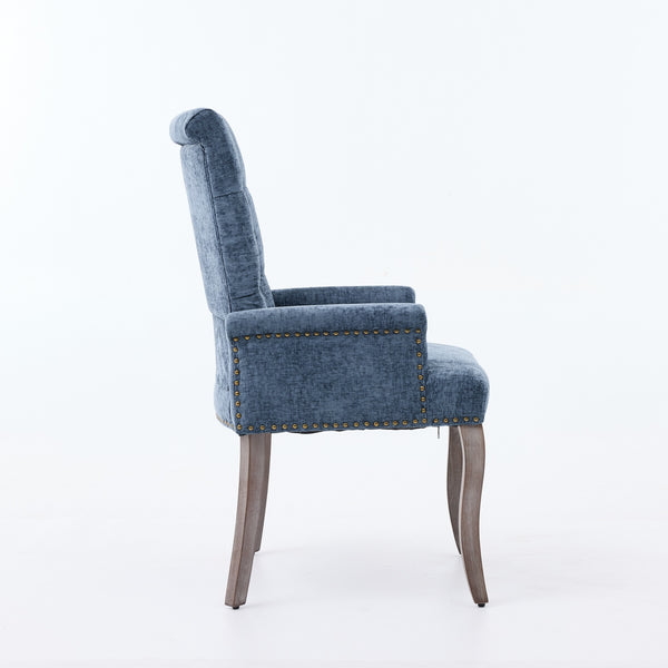 English Elm Upholstered Chenille Club Dining Chair Tufted High Back with Curved Solid Wood Legs Blue W1143P449346
