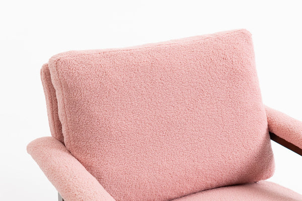 English Elm Mid Century Modern Rocking Chair Solid Wood Frame Upholstered Seat with Lumbar Cushion Light Pink W2530P419008