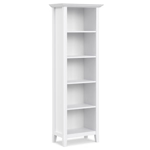 English Elm Amherst pine 24-inch 5-shelf bookcase — slim tall storage with crown molding, adjustable shelving, eco finish White B136P364307