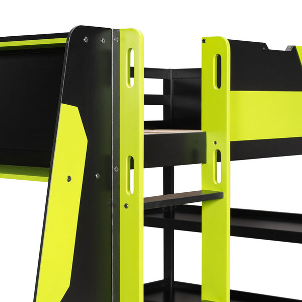 English Elm Full Size Gaming Loft Bed with Led Lighting Desk Shelves and Usb Charging Ports N820S00076F