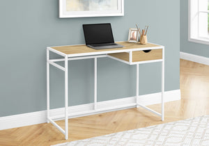 English Elm Computer Desk with Slim White Metal Frame and Single Drawer for Compact Home Office, 42" L Natural 44 L x 22 W x 5 H B2710P219852