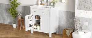 English Elm 30-inch Modern Bathroom Vanity with Ceramic Sink, Gold Accents, Solid Wood Frame, Soft-Close Doors and Ample Storage White WF324045AAK