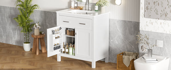 English Elm 30-inch Modern Bathroom Vanity with Ceramic Sink, Gold Accents, Solid Wood Frame, Soft-Close Doors and Ample Storage White WF324045AAK