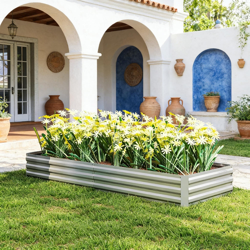 English Elm Flower and Herb Raised Garden Bed Galvanized Steel Outdoor Planter Open Bottom Design T3971P455929
